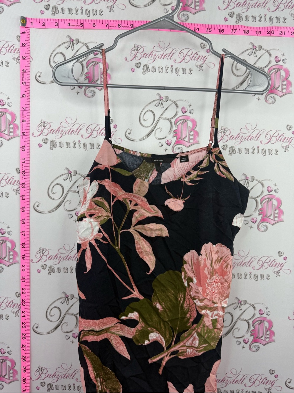 Vero Moda tank top navy Black Floral Cami with Pink & Green Blooms